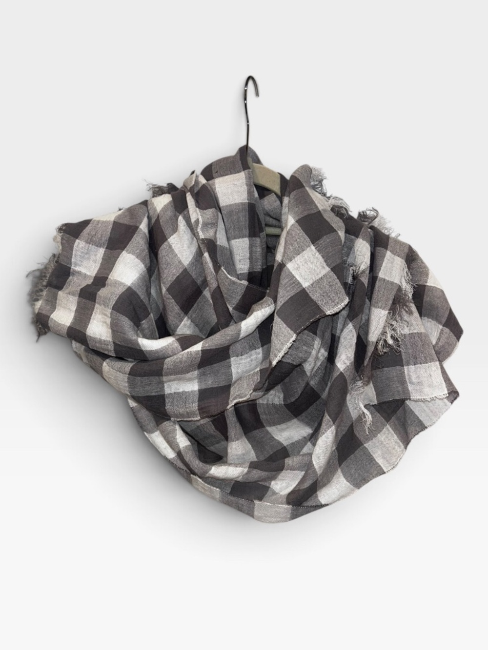 J. Crew NEW gray white buffalo check plaid cotton scarf wrap